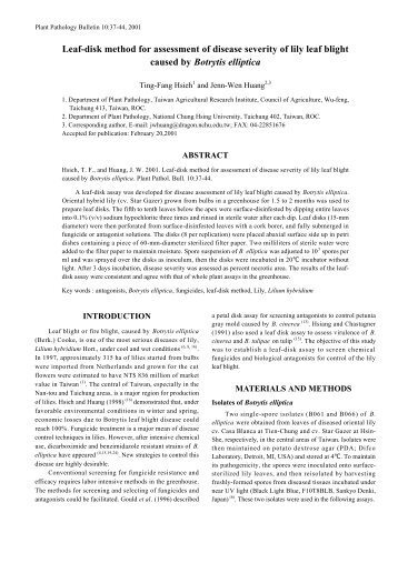 Leaf-disk method for assessment of disease severity of lily leaf blight ...