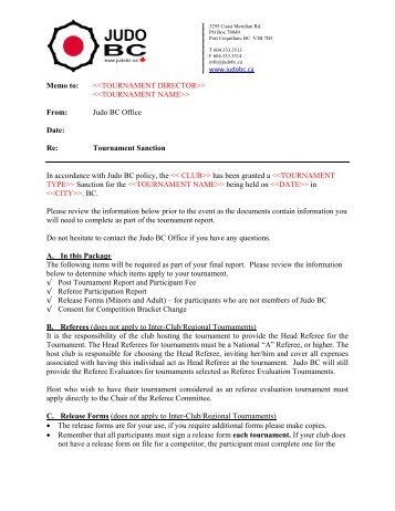 Appendix S â Tournament Reporting Package - Judo BC