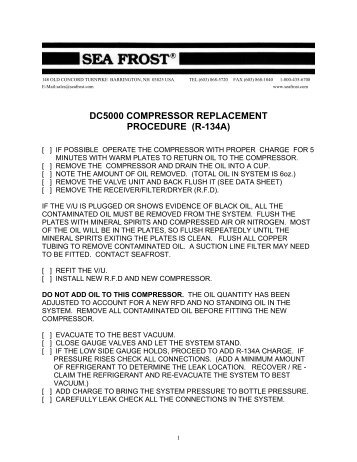 dc5000 compressor replacement procedure - Sea Frost Refrigeration