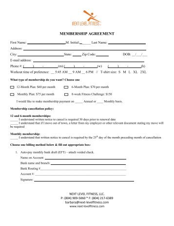 membership form - Next Level Fitness