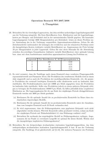 Operations Research WS 2007/2008 3. ¨Ubungsblatt