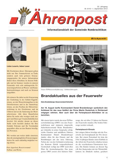 Brandaktuelles aus der Feuerwehr - Hombrechtikon OnLine