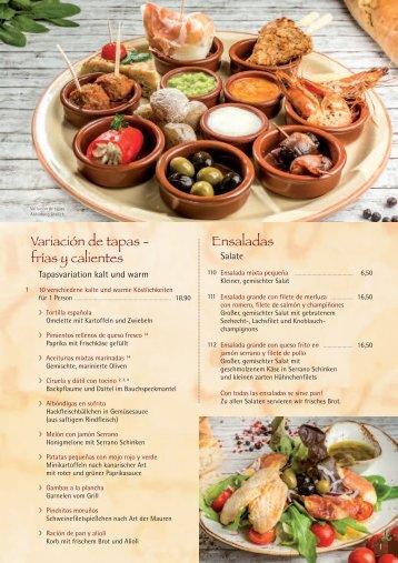 Auszug aus unserer Speisekarte - Las Tapas