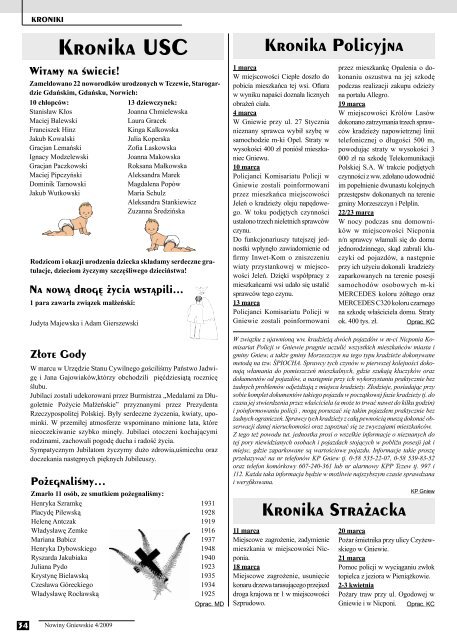 Nowiny KwiecieÅ 2009.indd - biblioteka.gniew.wbpg.org.pl