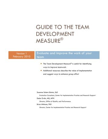 guide to the team development measure - QUERI