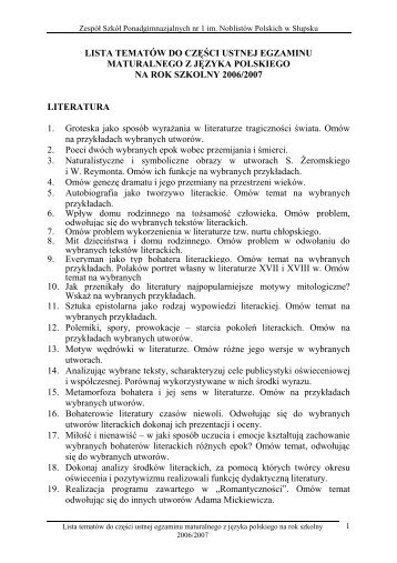 Lista tematÃ³w Matura 2007\374 - ZespÃ³Å SzkÃ³Å Ponadgimnazjalnych ...