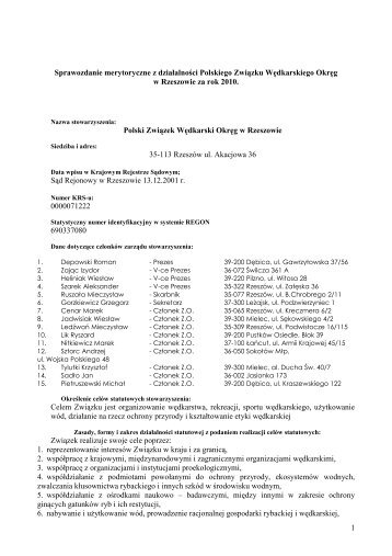 Sprawozdanie merytoryczne PZW Okreg w Rzeszowie za 2010 r.