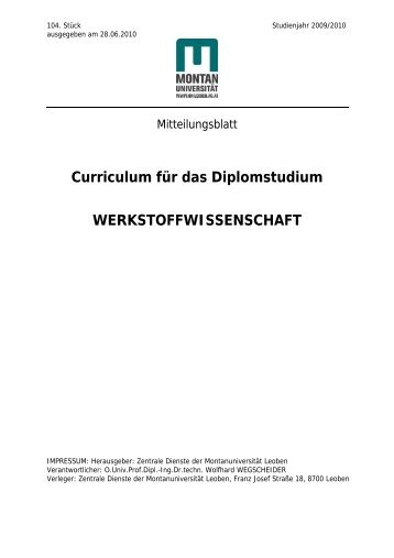 Curriculum WERKSTOFFWISSENSCHAFT - MontanuniversitÃ¤t ...