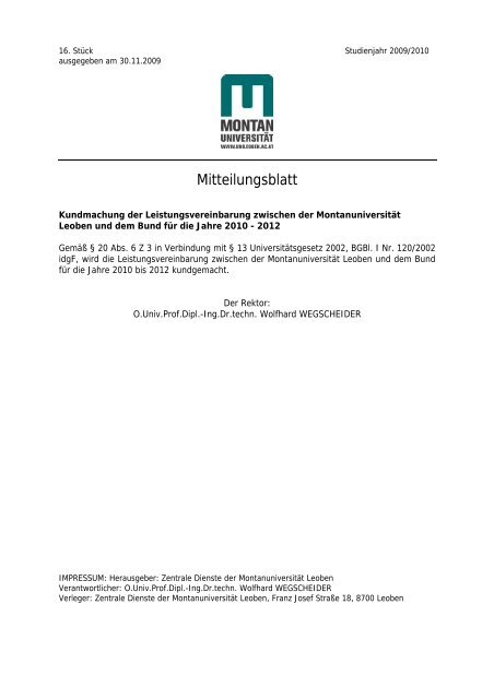 Leistungsvereinbarung 2010-2012.pdf - MontanuniversitÃ¤t Leoben