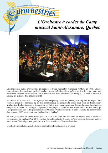 L'Orchestre Ã  cordes du Camp musical Saint ... - Eurochestries