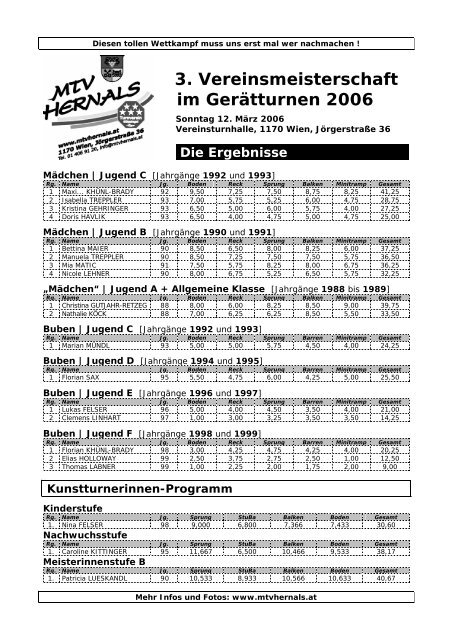 Vereinsmitteilungen des Turnverein MTV Hernals - beim Turnverein ...