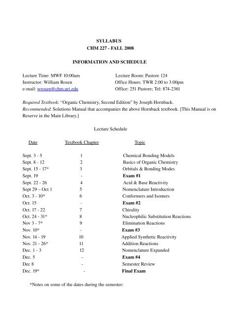 Uri Final Exam Schedule Fall 2022 S - Uri Department Of Chemistry