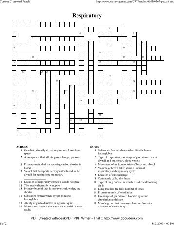 Respiratory Crossword Puzzle