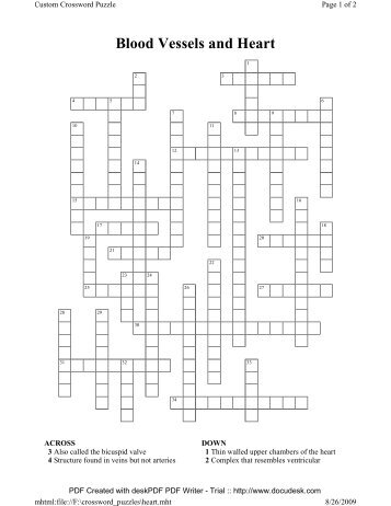 Heart and blood vessels crossword puzzle