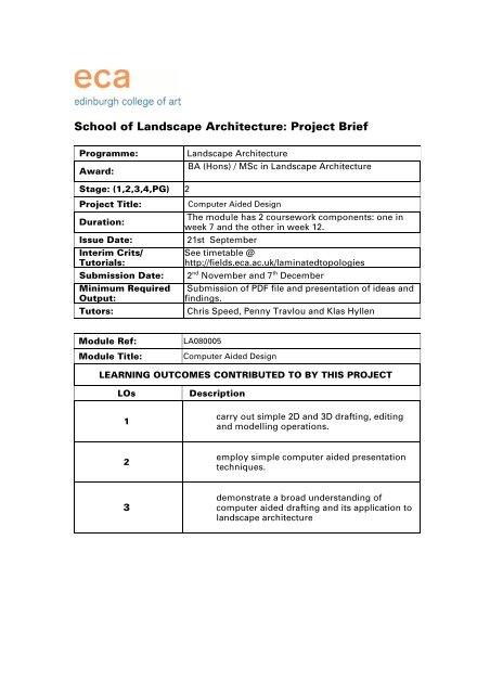 School Of Landscape Architecture Project Brief Fields