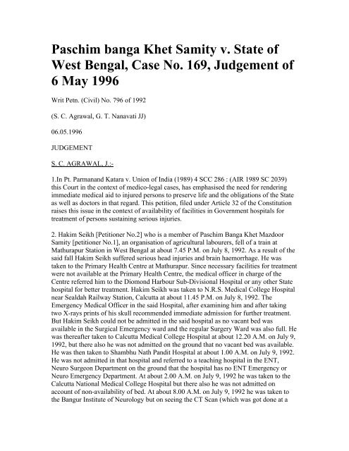 Paschim banga Khet Samity v. State of West Bengal, Case No. 169 ...