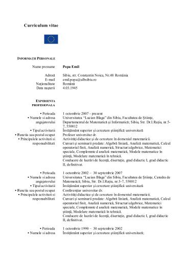 CV - Facultatea de Stiinte - "Lucian Blaga" din Sibiu