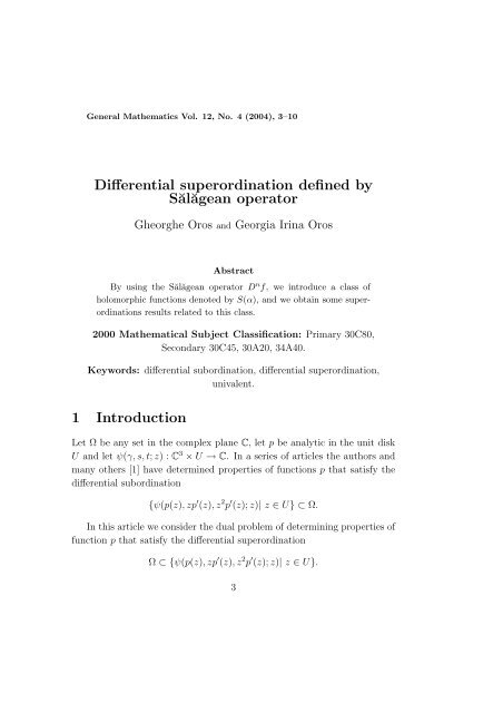 Differential superordination defined by Salagean operator