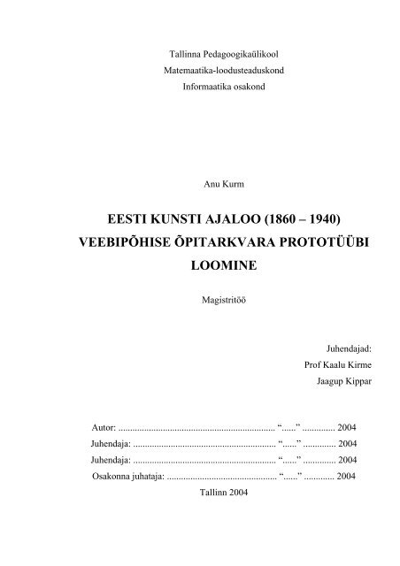 eesti kunsti ajaloo (1860 – 1940) - Tallinna Ülikool