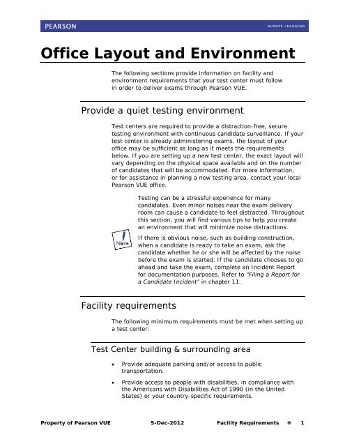 Test Center Facility Requirements - Pearson VUE