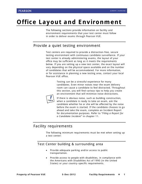 Test Center Facility Requirements - Pearson VUE