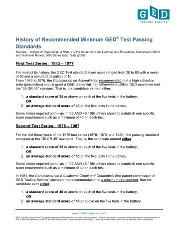 GED Test Historical Passing Standards - GED Testing Service