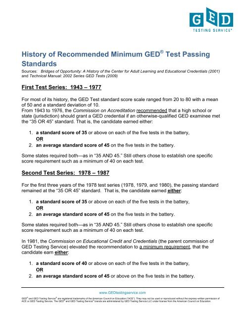 GED Test Historical Passing Standards - GED Testing Service