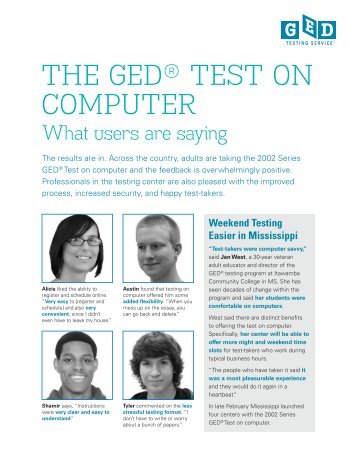 THE GEDÂ® TEST ON COMPUTER - GED Testing Service
