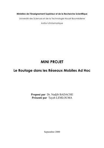 Le Routage dans les Réseaux Mobiles Ad Hoc - Projet Opéra