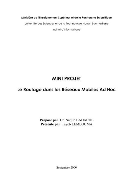 Le Routage dans les Réseaux Mobiles Ad Hoc - Projet Opéra