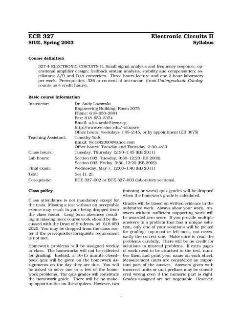 ECE 327 Electronic Circuits II