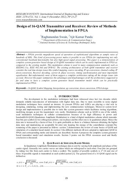 Design of 16-QAM Transmitter and Receiver ... - Research Inventy