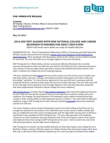 2014 ged test aligned with new national college and career ...