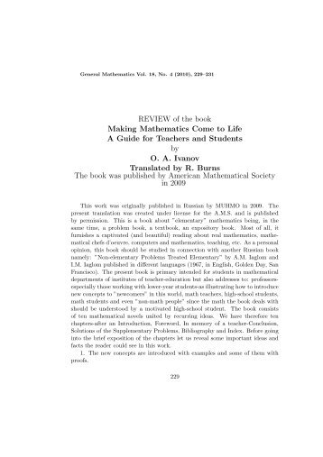 REVIEW of the book Making Mathematics Come to Life A Guide for ...