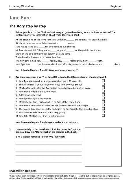 Jane Eyre - Audio Worksheet - Macmillan Readers