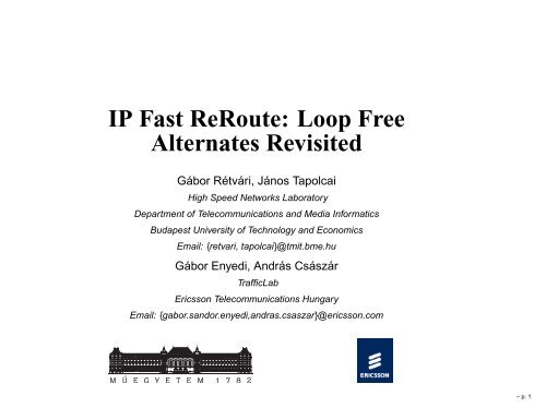 IP Fast ReRoute: Loop Free Alternates Revisited - Quality of Service ...