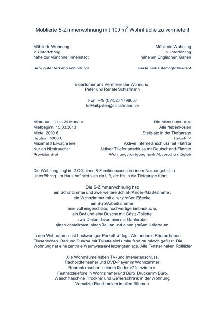 Moblierte 5 Zimmerwohnung Mit 100 M Wohnflache Zu Vermieten