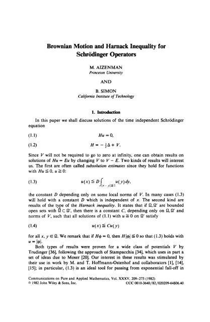 Brownian motion and harnack inequality for ... - Math.caltech.edu