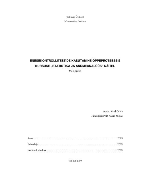 „statistika ja andmeanalüüs“ näitel - Tallinna Ülikool