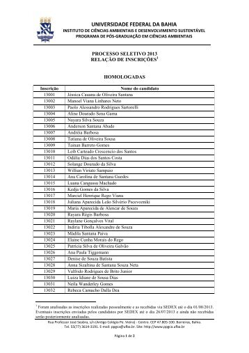 Edital PPGCA 2013_InscriÃ§Ãµes homologadas - Programa de PÃ³s ...