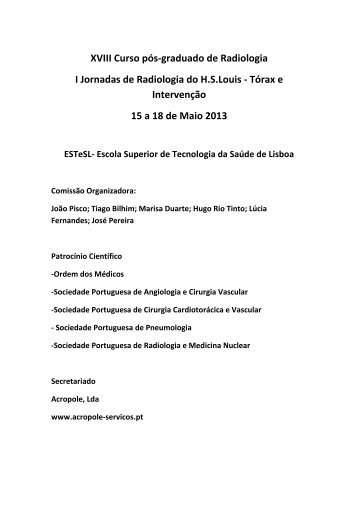 Programa XVIII curso.. - Sociedade Portuguesa de Radiologia e ...