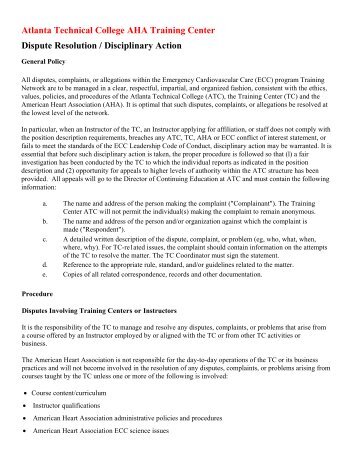 Atlanta Technical College AHA Training Center Dispute Resolution ...