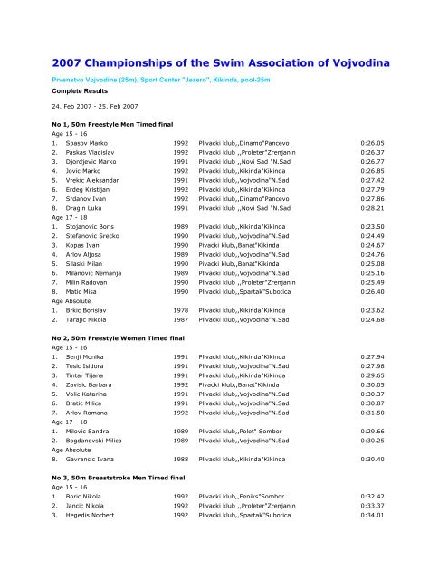 2007 Championships of the Swim Association of ... - Swimstar2000.net