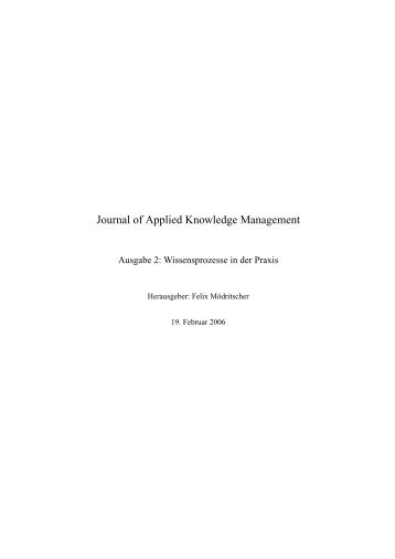 Journal of Applied Knowledge Management - Felix Moedritscher