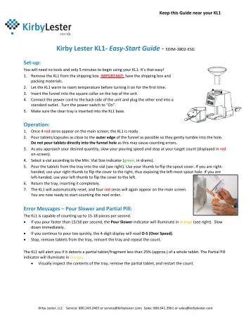 Kirby Lester KL1- Easy-Start Guide - 5DIM-3802-ESG