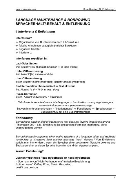 language maintenance & borrowing spracherhalt/-behalt ... - Emile