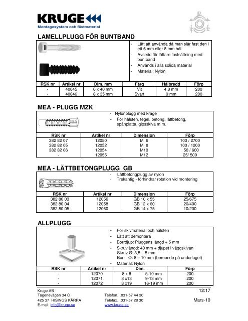 Flik 12. FÃ¤stmaterial - Kruge Sverige AB