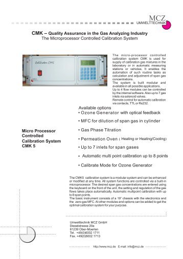 â¢ Ozone Generator â¢ MFC for dilution of span gas in cylinder â¢ Gas ...