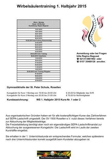 Info Flyer: Wirbelsäulengymnastik - Freizeitsport - SV Rosellen