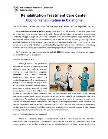 Rehabilitation Treatment Care Center | Alcohol rehabilitation in Oklahoma